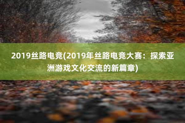 2019丝路电竞(2019年丝路电竞大赛：探索亚洲游戏文化交流的新篇章)