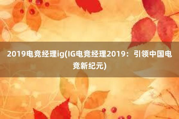 2019电竞经理ig(IG电竞经理2019：引领中国电竞新纪元)