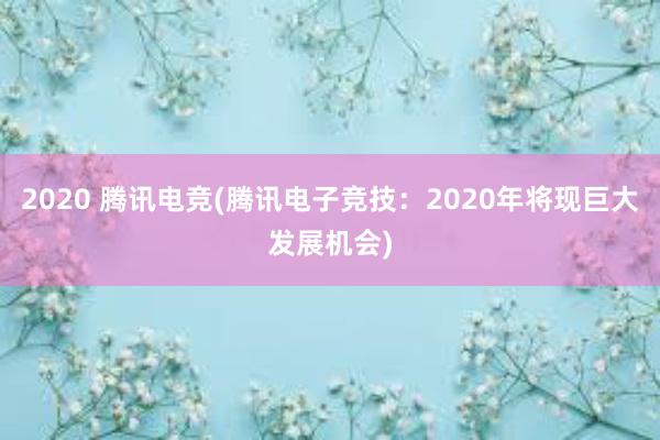 2020 腾讯电竞(腾讯电子竞技：2020年将现巨大发展机会)