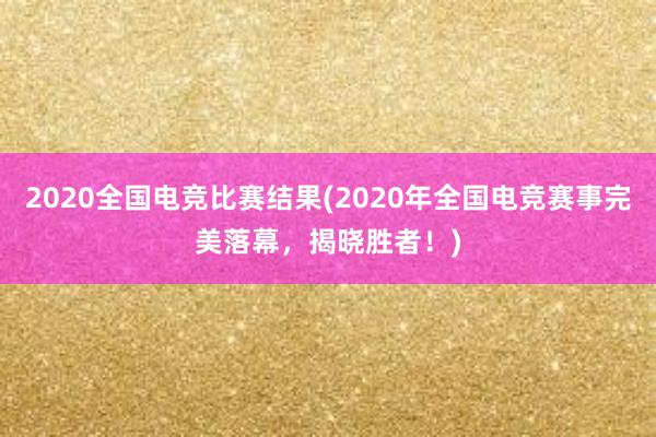 2020全国电竞比赛结果(2020年全国电竞赛事完美落幕，揭晓胜者！)