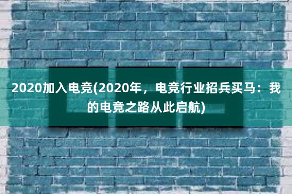 2020加入电竞(2020年，电竞行业招兵买马：我的电竞之路从此启航)