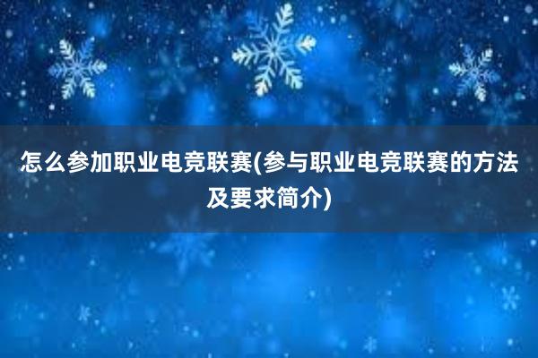 怎么参加职业电竞联赛(参与职业电竞联赛的方法及要求简介)