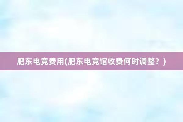 肥东电竞费用(肥东电竞馆收费何时调整？)