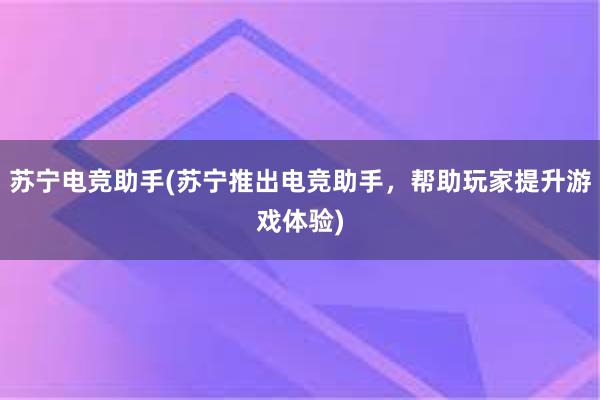 苏宁电竞助手(苏宁推出电竞助手，帮助玩家提升游戏体验)