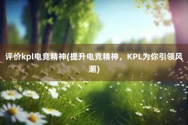 评价kpl电竞精神(提升电竞精神，KPL为你引领风潮)